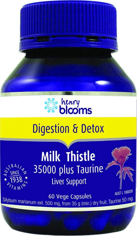 Henry Blooms 35,000 mg Milk Thistle with 50 mg Taurine 60 Vegetarian Capsules