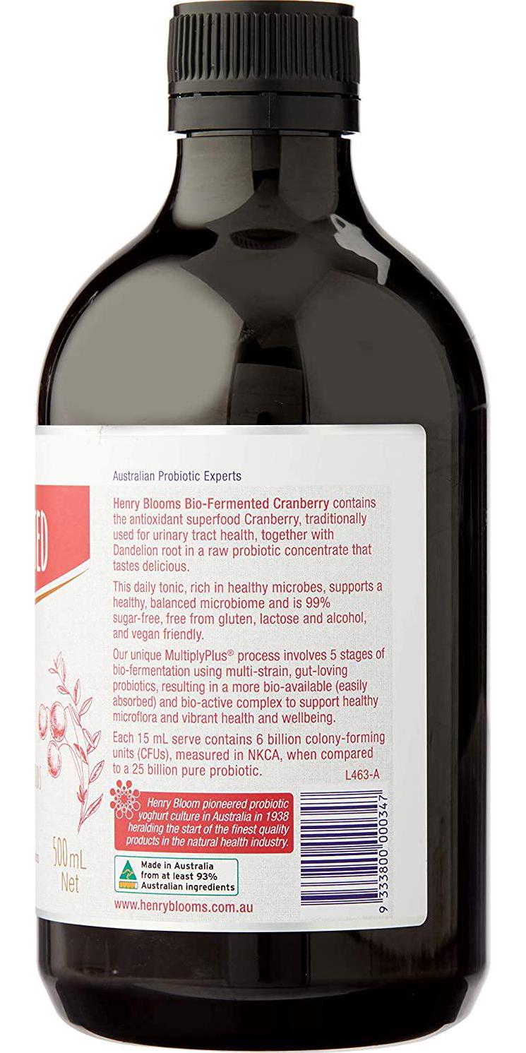 Henry Blooms Bio-Fermented Probiotic Cranberry with Dandelion Concentrate, 500ml