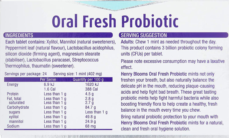 Henry Blooms Oral Fresh Probiotic 24 Chewable Tablets