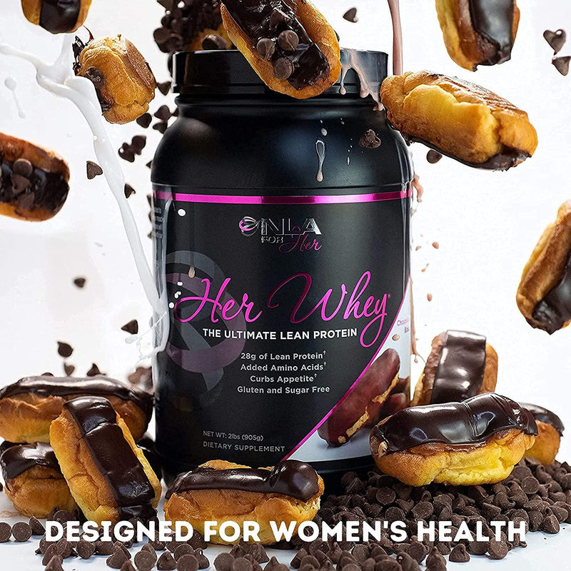 Her Whey (Chocolate Eclair) - 2lb tub - Lean Whey Isolate Protein for Women- Added Amino Acids and Vitamins, for Recovery, Builds Optimal Lean Muscle, Quick Absorbing, Curbs Appetite (30 21g Protein Servings, or 18 XL 28g Protein Servings)