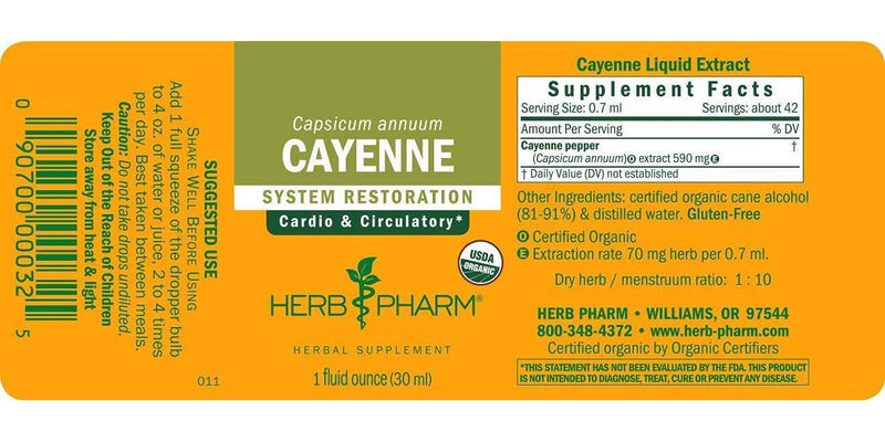 Herb Pharm Certified Organic Cayenne Extract for Cardiovascular and Circulatory Support - 1 Ounce