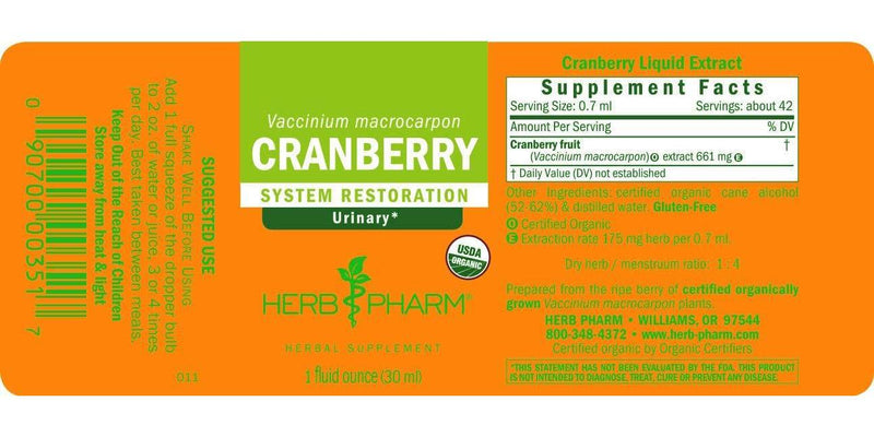 Herb Pharm Certified Organic Cranberry Liquid Extract for Urinary Tract Support - 1 Ounce