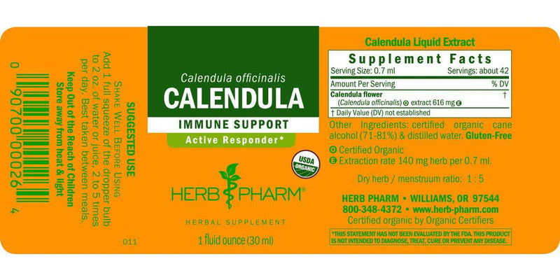 Herb Pharm Certified Organic Calendula Liquid Extract for Minor Pain Support - 1 Ounce