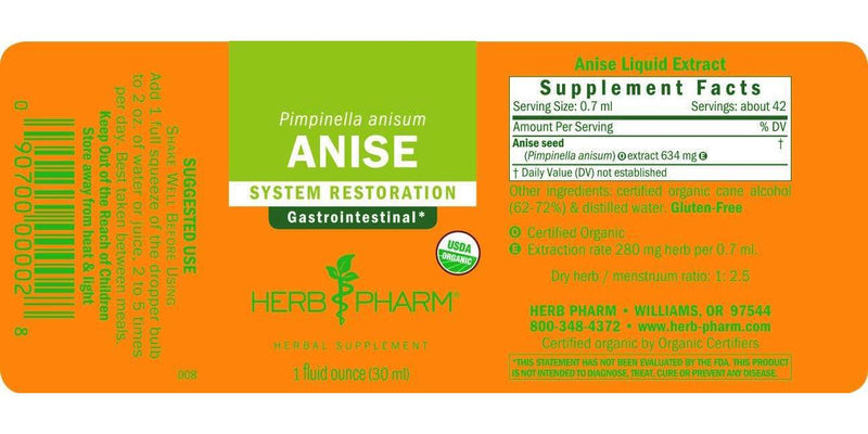 Herb Pharm Certified Organic Anise Liquid Extract for Digestive Support, 1 Fl Oz (Pack of 1) 1 Fl Oz