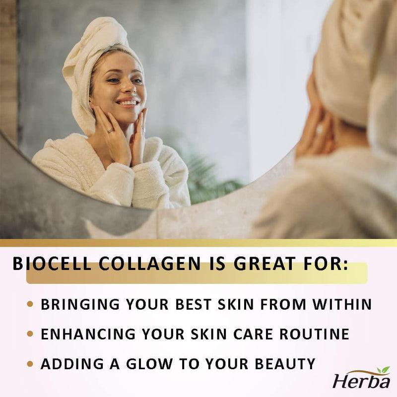 Herba BioCell Collagen - with Hyaluronic Acid and Chondroitin, Natural Hydrolyzed Type II Collagen, Clinically Proven, Effective and Fast, Reduces Wrinkles and Fine Lines and Supports Joint Function