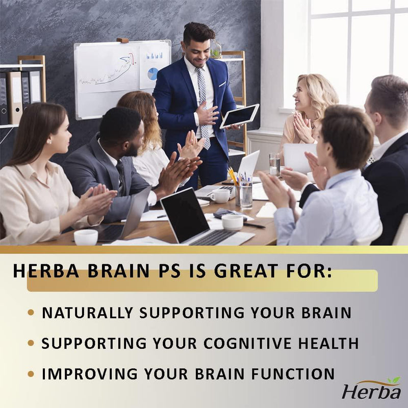 Herba Brain PS - Phosphatidyl Serine (PS)100mg with Bacopa and Ashwagandha, Extra Strength, Vegan, Non-GMO, 100% Natural, 90 Vegetable Capsules, obtained NPN