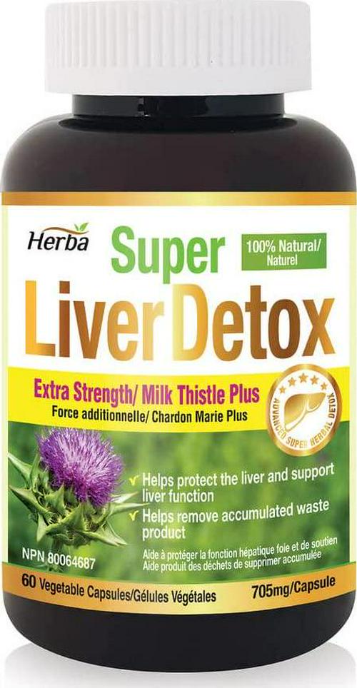 Herba Super Liver Detox - with Milk Thistle and Other 6 Ingredients, 60 Vegetable Capsules, Helps Protect The Liver and its Functions, 100% Natural, Non-GMO, Obtained NPN# 80064687 from Health Canada