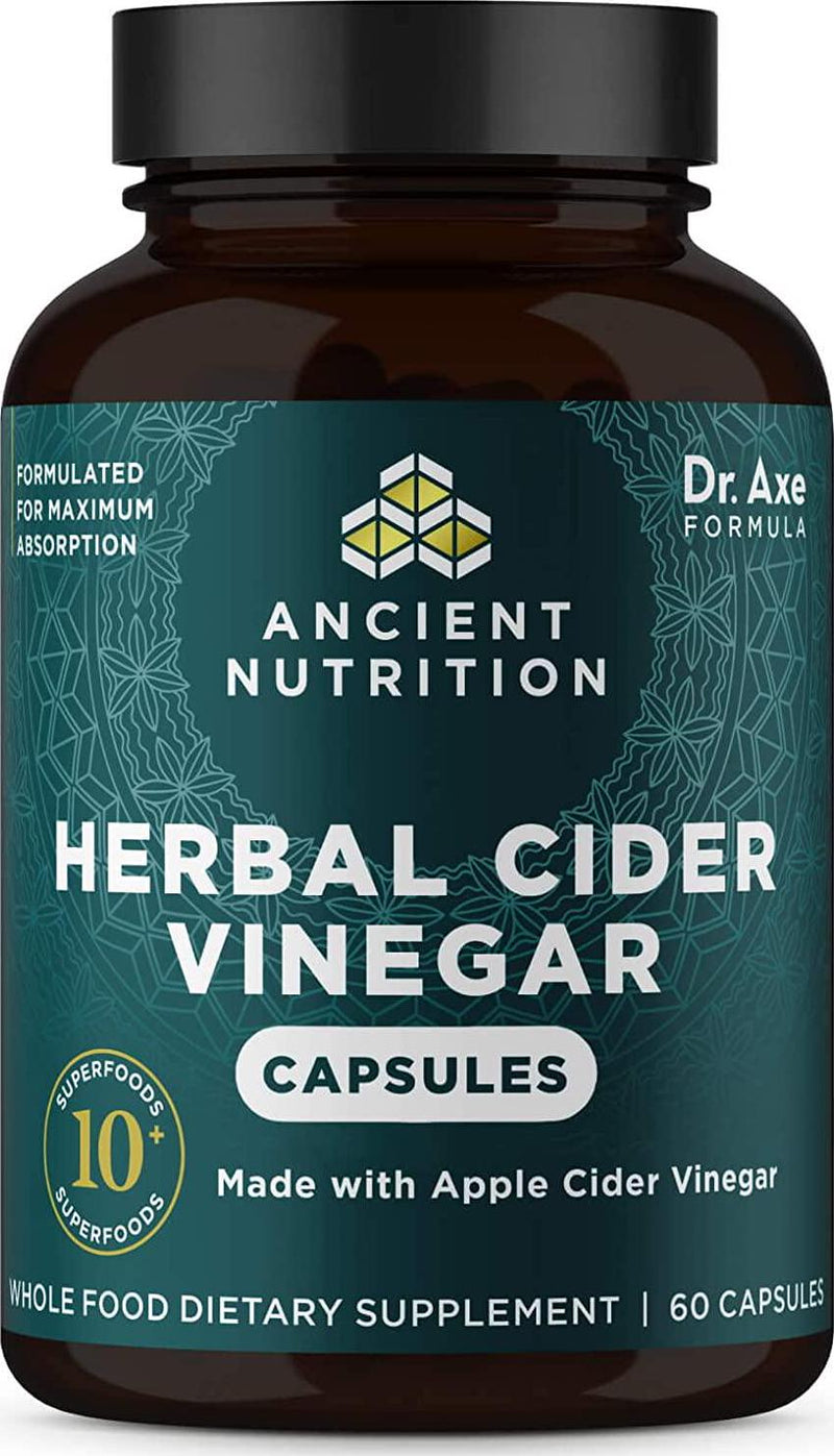 Herbal Apple Cider Vinegar Capsules with Superfood and Antioxidants by Ancient Nutrition, Herbal Apple Cider Vinegar Capsules, Vegan, Gluten-Free, 60 Count