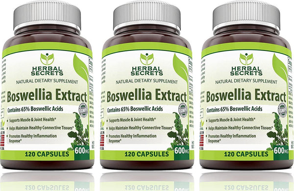 Herbal Secrets Boswellia Serrata Extract (65% Boswellic Acids) 600 mg 120 Capsules - Non Synthetic, (Pack of 3)