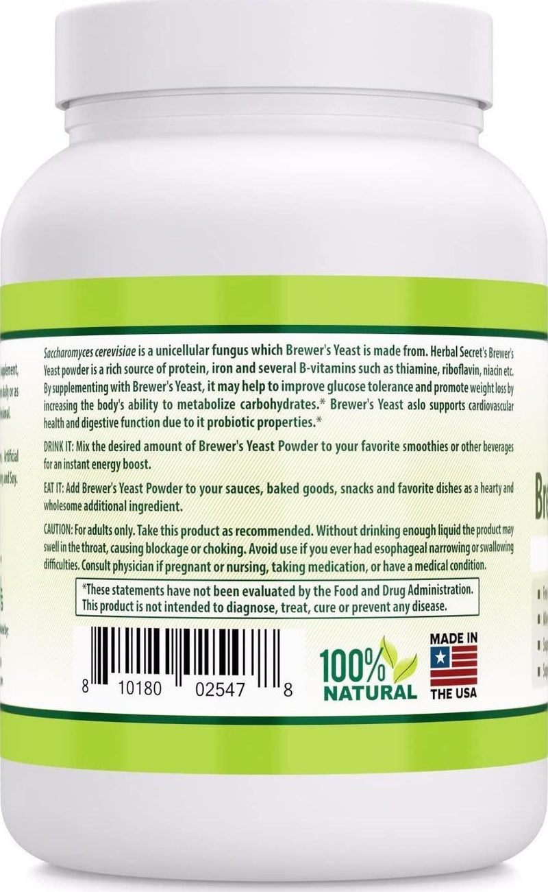 Herbal Secrets Brewer's Yeast Powder (16 oz) 1 lb (Non-GMO) - Allergen Free - Supports Heart and Digestive Health, Supports Healthy Blood Glucose Level