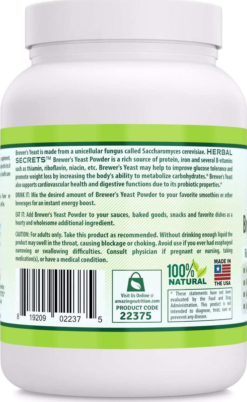 Herbal Secrets Brewer's Yeast Powder (Non-GMO) - Free of Allergen- Supports Existing Healthy Blood Glucose Level* Supports Heart and Digestive Health* (32 Oz (2 Lb.))