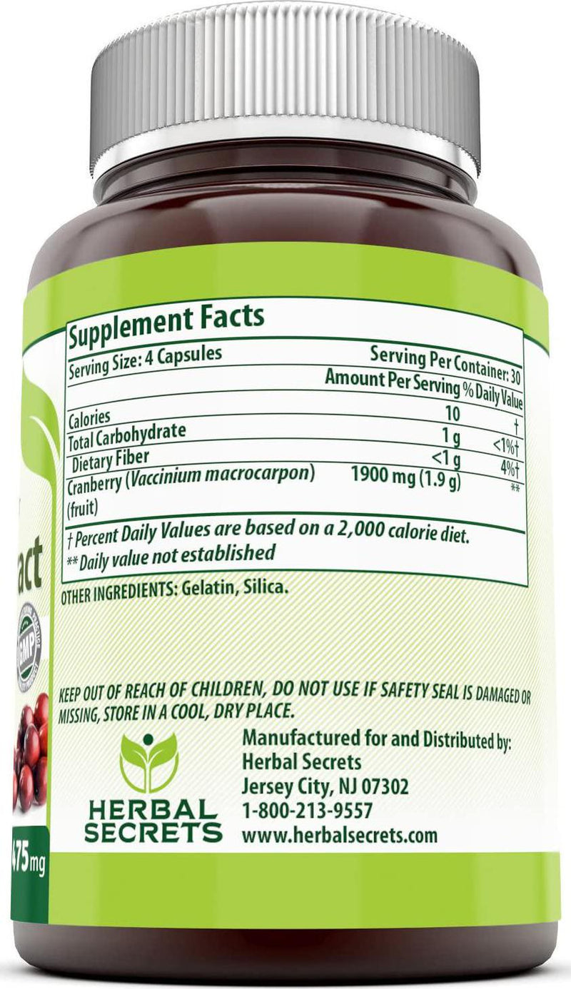 Herbal Secrets Cranberry Extract 475 Mg 120 Capsules