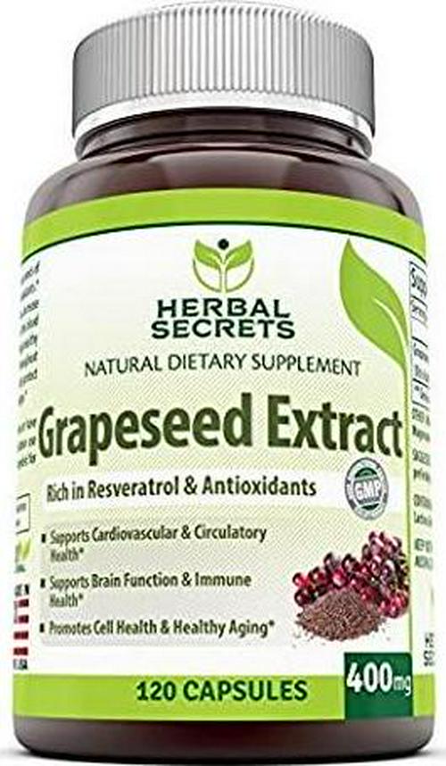 Herbal Secrets Grapeseed Extract 400 mg 120 Capsules (Non-GMO)- Support Brain Functions and Immune Health* Supports cardiovascular Health*