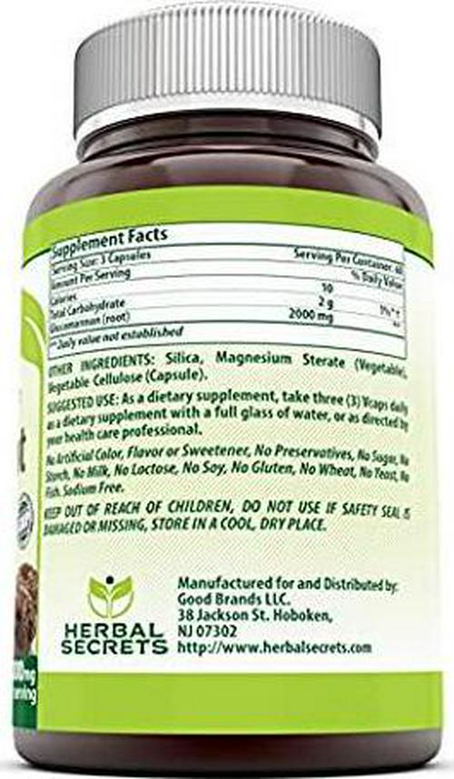Herbal Secrets Konjac Root 2000 Mg Per Serving, 180 Veggie Capsules (Non-GMO) - Promotes Feeling of Satiety - Excellent Source of Fiber - Supports Digestive Health*