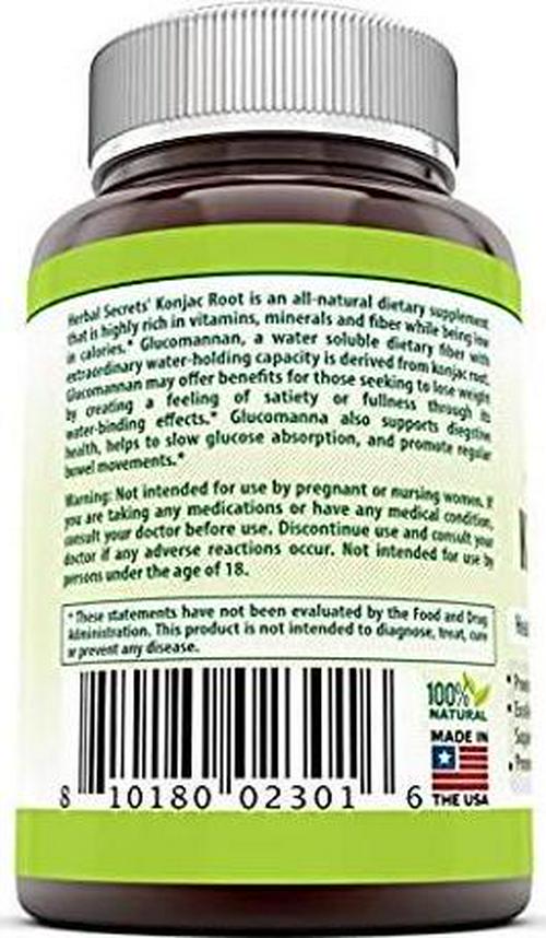 Herbal Secrets Konjac Root 2000 Mg Per Serving, 180 Veggie Capsules (Non-GMO) - Promotes Feeling of Satiety - Excellent Source of Fiber - Supports Digestive Health*