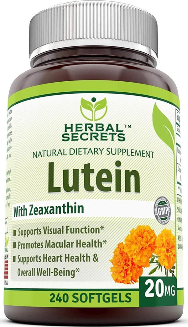 Herbal Secrets Lutein with Zeaxanthin 20 Mg 240 Softgels (Non-GMO) - Supports Heart Health and Well Being* Support Visual Function* Promotes Macular Health*
