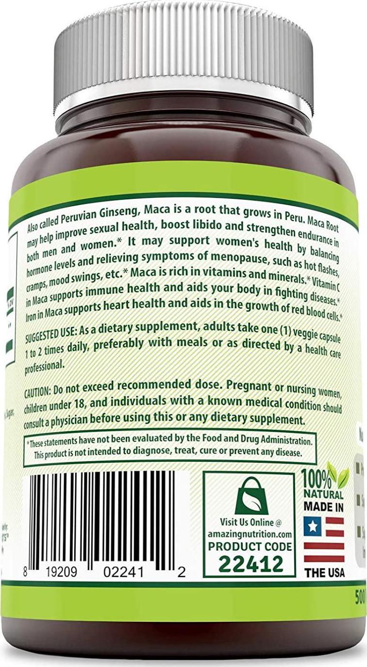 Herbal Secrets Maca 500 Mg 500 Veggie Capsules- Nutrient Dense Super Food* - Supports Reproductive Health - Energizing Herb- Support Cardiovascular and Immune Health*