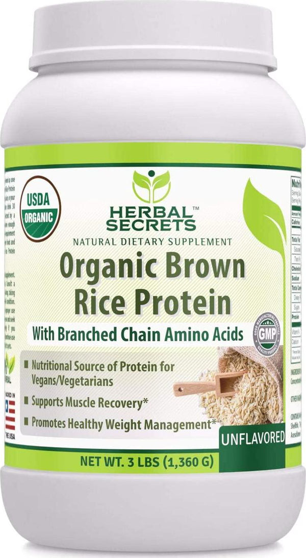 Herbal Secrets Organic Brown Rice Protein Powder - 3 lbs (Non-GMO) Unflavored- Supports Muscle Recovery, Promotes Healthy Weight Management*