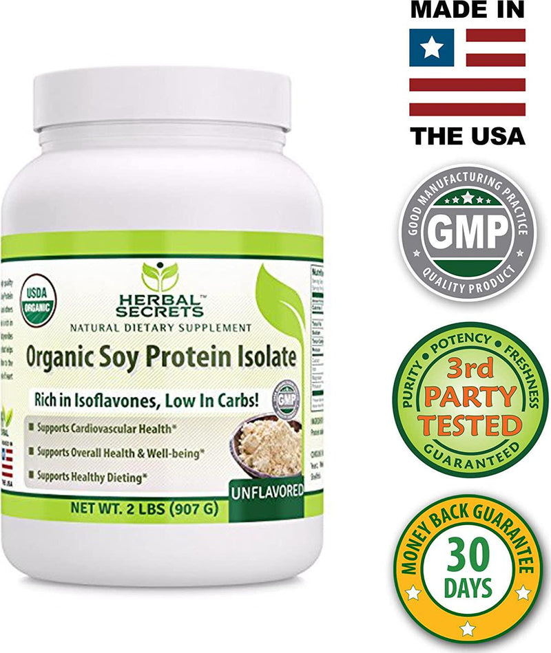 Herbal Secrets Organic Soy Protein Isolate - 2lbs (Non-GMO) Unflavoured- Supports Cardiovascular Health, Overall Health and Well Being* - Support Healthy Dieting*