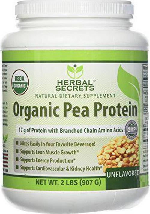 Herbal Secrets Organic Pea Protein Powder - 2 lbs (Non-GMO) Unflavored- Supports Lean Muscle Growth, Energy Production, Cardiovascular and Kidney Health*