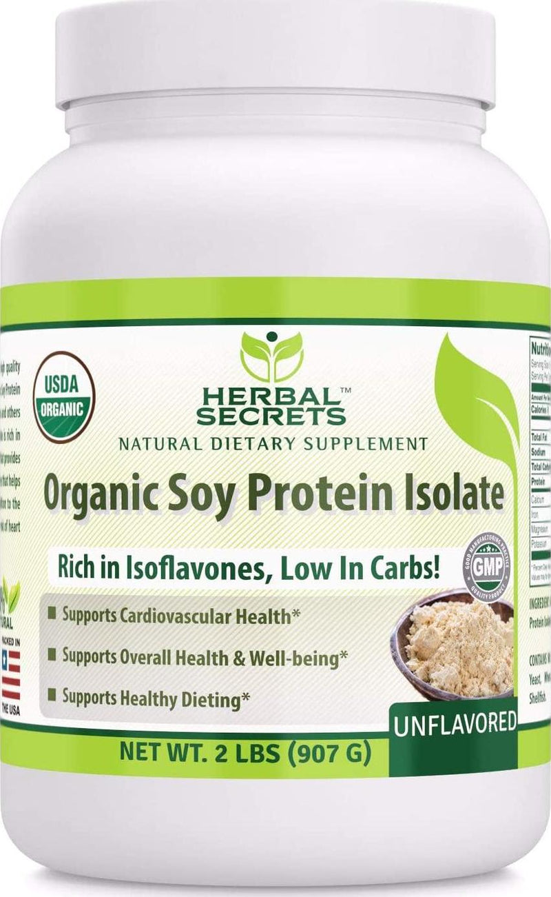 Herbal Secrets Organic Soy Protein Isolate - 2lbs (Non-GMO) Unflavoured- Supports Cardiovascular Health, Overall Health and Well Being* - Support Healthy Dieting*