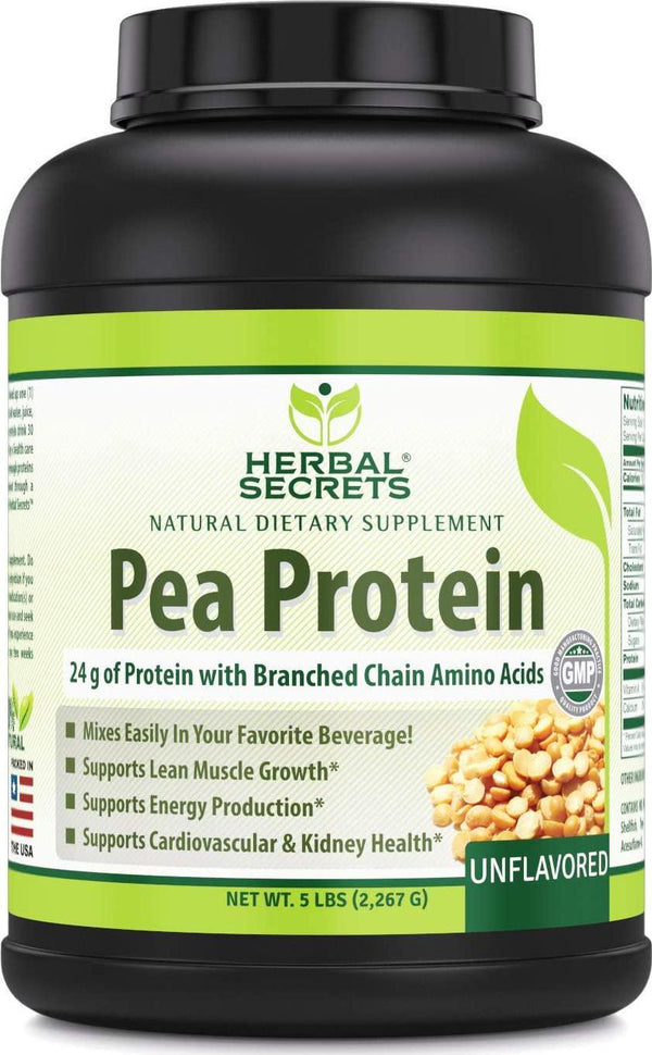 Herbal Secrets Pea Protein Powder - 5 Lbs (Non-GMO) Unflavored - Supports Lean Mass Muscle - Supports Energy Production - Supports Cardiovascular and Kidney Health*