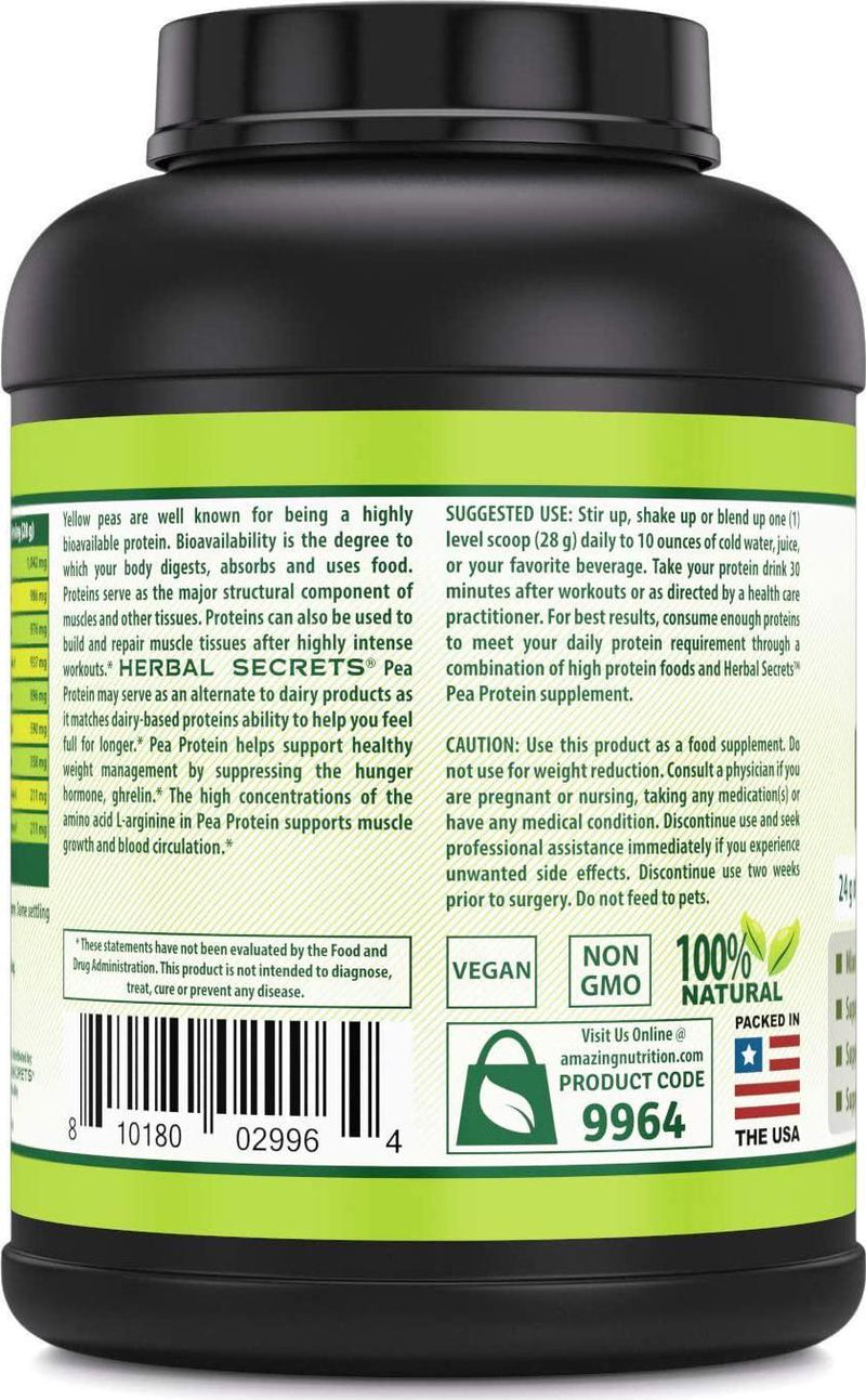 Herbal Secrets Pea Protein Powder - 5 Lbs (Non-GMO) Unflavored - Supports Lean Mass Muscle - Supports Energy Production - Supports Cardiovascular and Kidney Health*