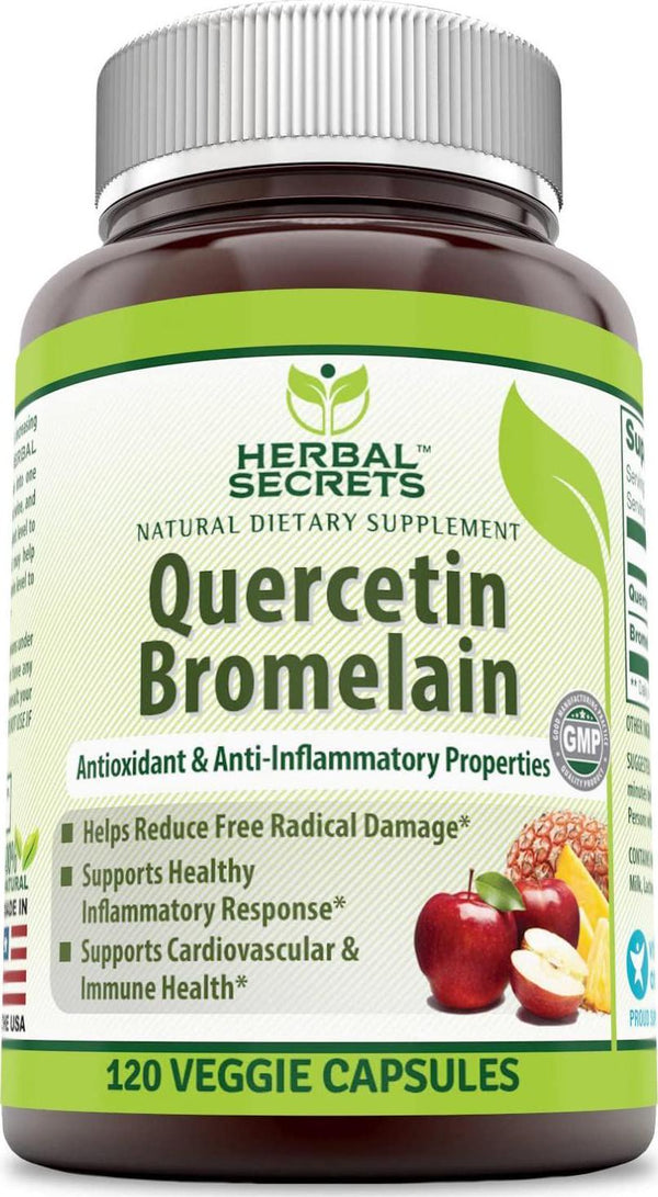 Herbal Secrets Quercetin 800 Mg with Bromelain 165 Mg, 120 Veggie Capsules (Non-GMO) - Supports Cardiovascular and Immune Health * Supports Healthy inflammatory Response *