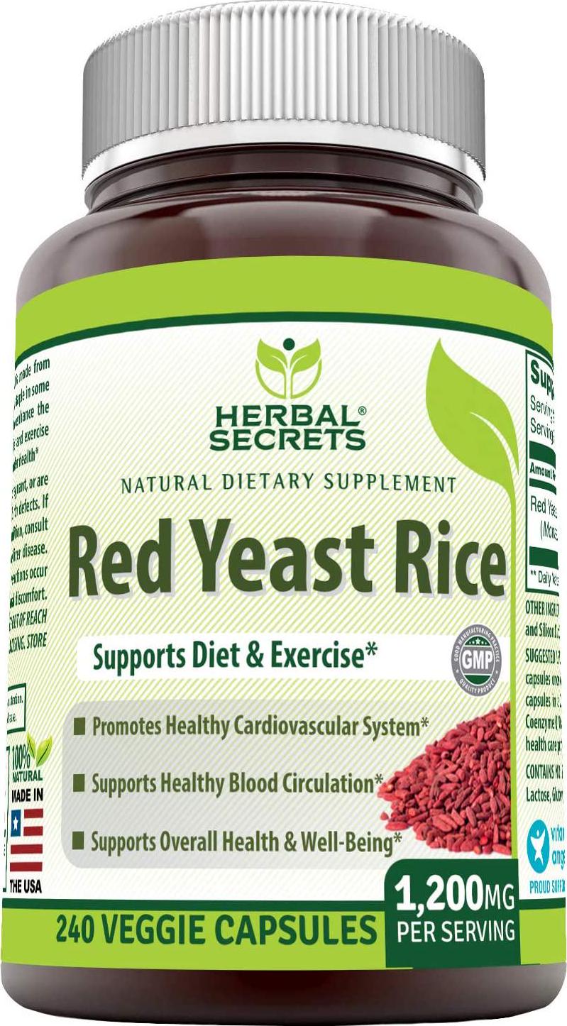 Herbal Secrets Red Yeast Rice Dietary Supplement - 1,200 Mg (Per Serving of 2 Capsules), Veggie Capsules - (Non-GMO) Supports Cardiovascular Health, Immune Health and Overall Well-Being.* (240 Count)