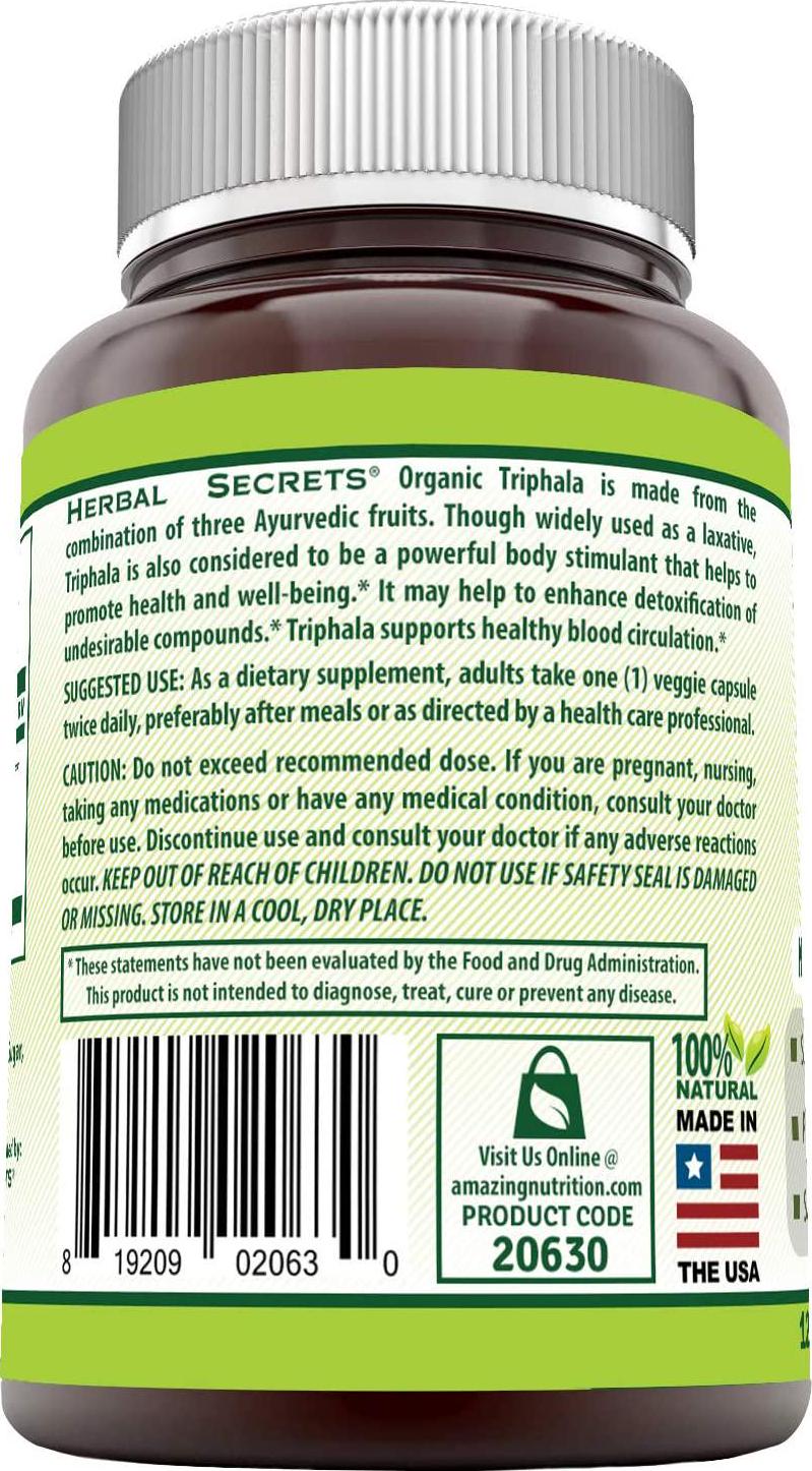 Herbal Secrets Triphala 750 Mg 120 Veggie Capsules (Non-GMO) - Made with Organic Triphala - Supports Liver Function, Detoxification and Regularity, Promotes Digestive Health*