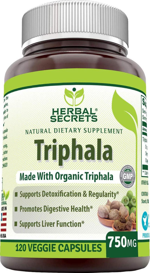 Herbal Secrets Triphala 750 Mg 120 Veggie Capsules (Non-GMO) - Made with Organic Triphala - Supports Liver Function, Detoxification and Regularity, Promotes Digestive Health*