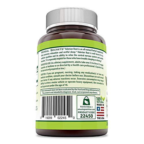 Herbal Secrets Valerian Root 500 Mg Veggie Capsules (Non-GMO)- Relaxation Aid* - Calming and Relaxing Effect, Promotes Cell Health and Regeneration* (250 Count)