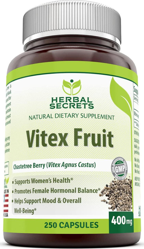 Herbal Secrets Vitex Fruit Chaste Tree Berry Dietary Supplement 400 Milligrams 250 Capsules (Non-GMO) - Supports Women's Health, Mood and Well-Being, Promotes Female Hormonal Balance*