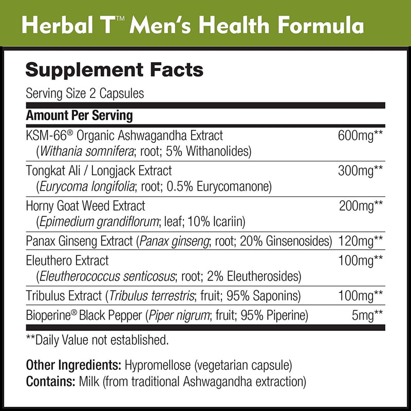 Herbal T Men s Health Formula by DailyNutra: Supplement for Endurance, Vitality, and Healthy Aging - Featuring KSM-66 Ashwagandha, Tongkat Ali, Tribulus, Eleuthero, and Horny Goat Weed (1-Bottle)