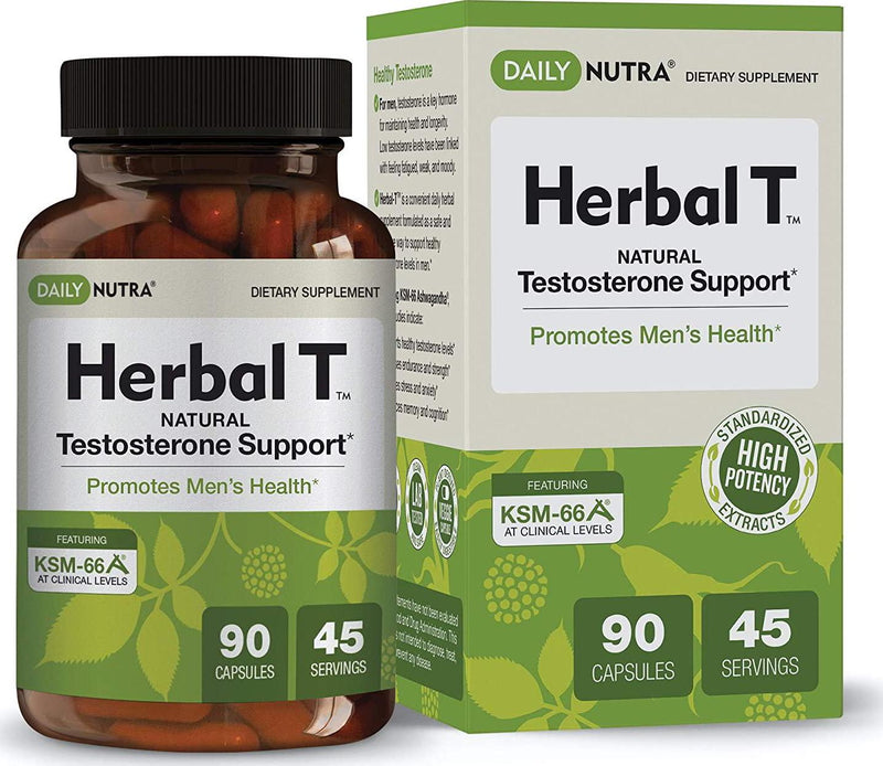 Herbal T Men s Health Formula by DailyNutra: Supplement for Endurance, Vitality, and Healthy Aging - Featuring KSM-66 Ashwagandha, Tongkat Ali, Tribulus, Eleuthero, and Horny Goat Weed (1-Bottle)