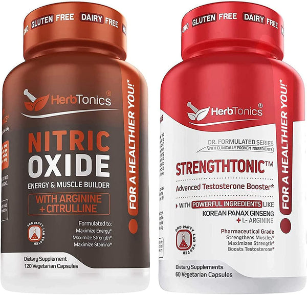 Herbtonics Nitric Oxide and Strengthtonic Testosterone Booster for Men Bundle