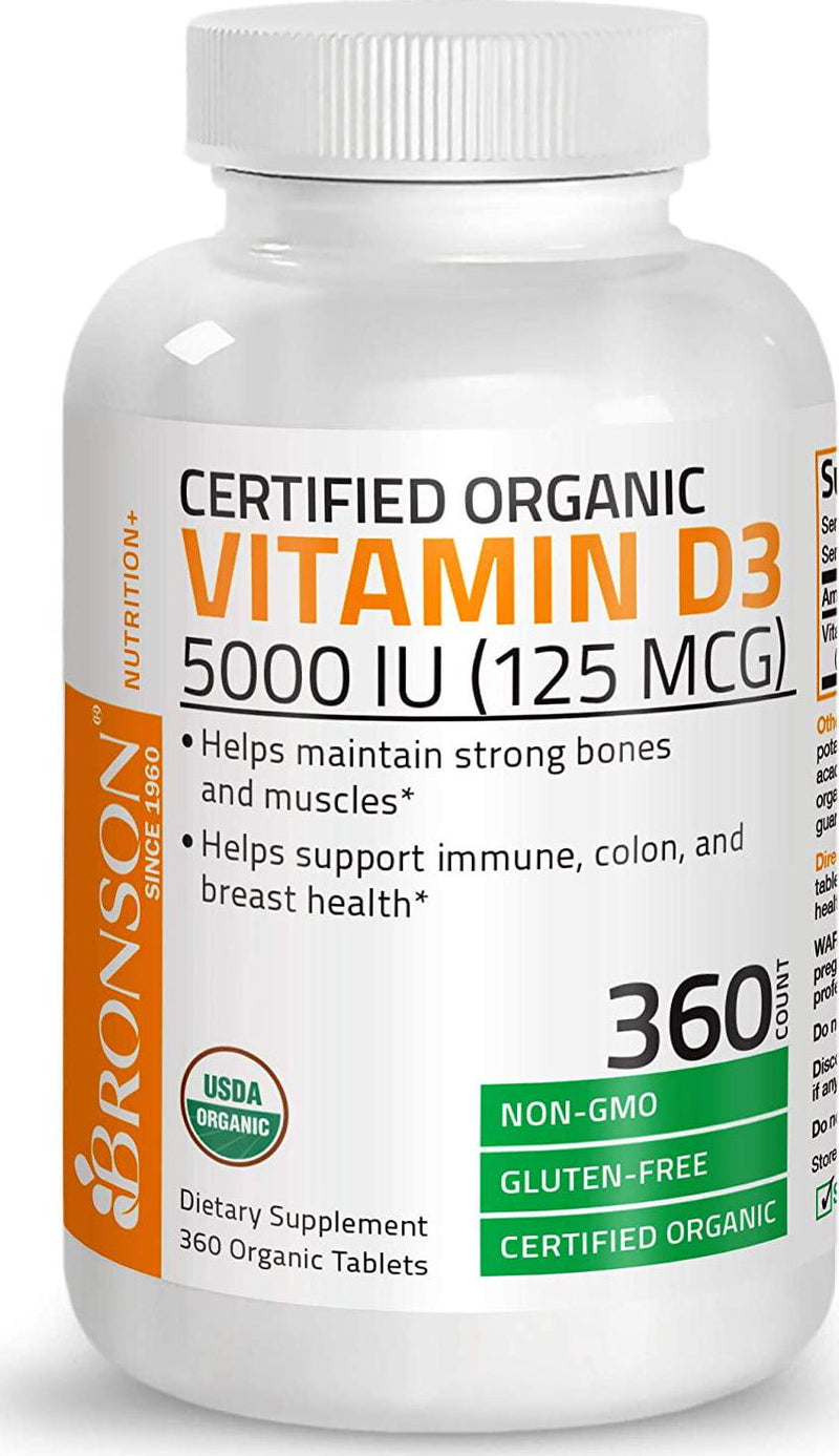 High Potency Vitamin D3 5,000 IU for Healthy Muscle Function, Bone Health and Immune Support, Organic Vitamin D Supplement, Non-GMO Formula, 360 Tablets