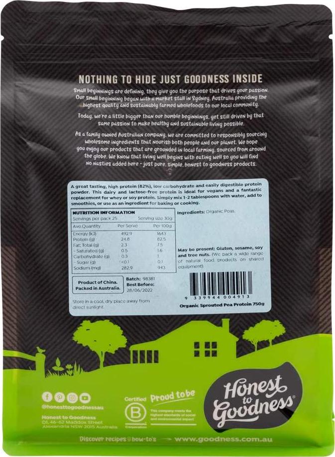 Honest to Goodness Organic Pea Protein, 750g