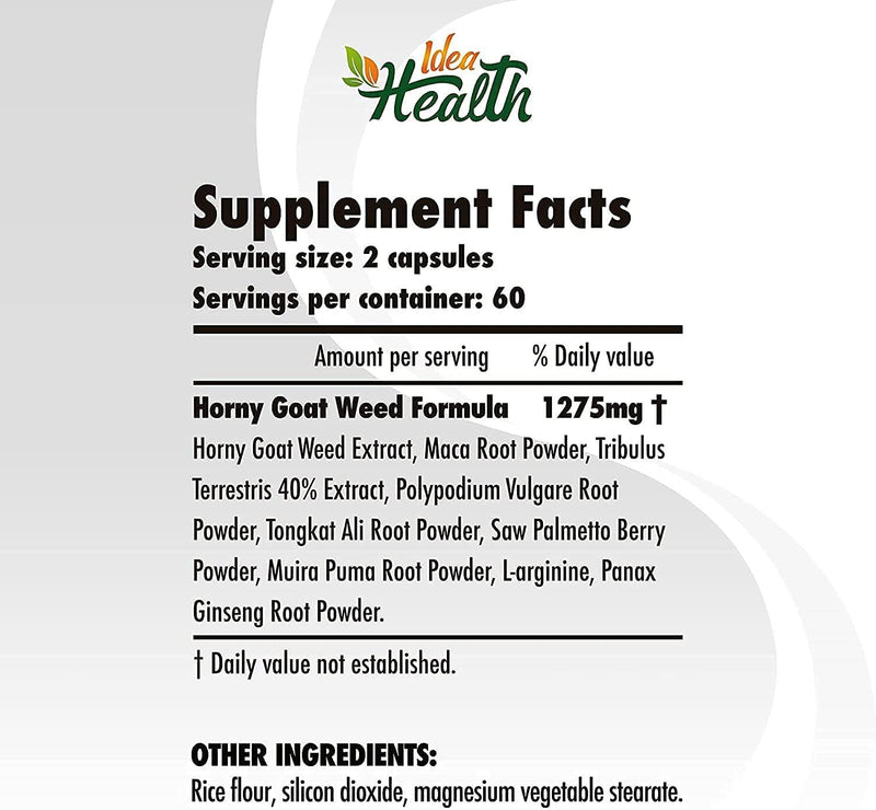 Horny Goat Weed - 1275 mg MAXIMUM STRENGTH - Energy and Performance Complex for Men and Women w/Maca | 120 Vegan Capsules