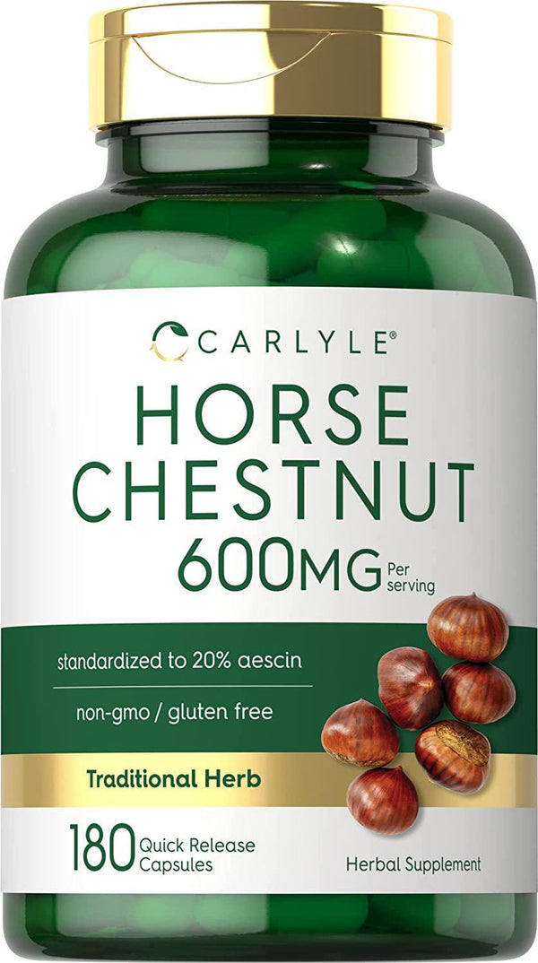 Horse Chestnut Capsules 600mg | 180 Count | Non-GMO, Gluten Free Extract | by Carlyle