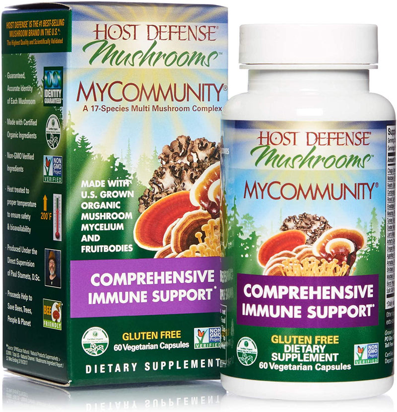 Host Defense, MyCommunity Capsules, Advanced Immune Support, Mushroom Supplement with Lion s Mane, Reishi, Vegan, Organic, 60 Capsules (30 Servings)