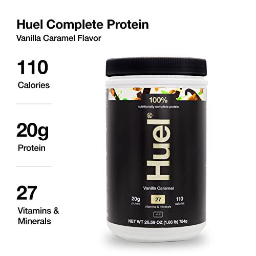 Huel Complete Protein - Nutritionally Complete - Delicious Vegan Protein Powder - Keto Friendly, Gluten Free, Dairy Free and Soy Free - Sustainably Sourced - 1.66 Pounds - 26 Servings - Vanilla Caramel
