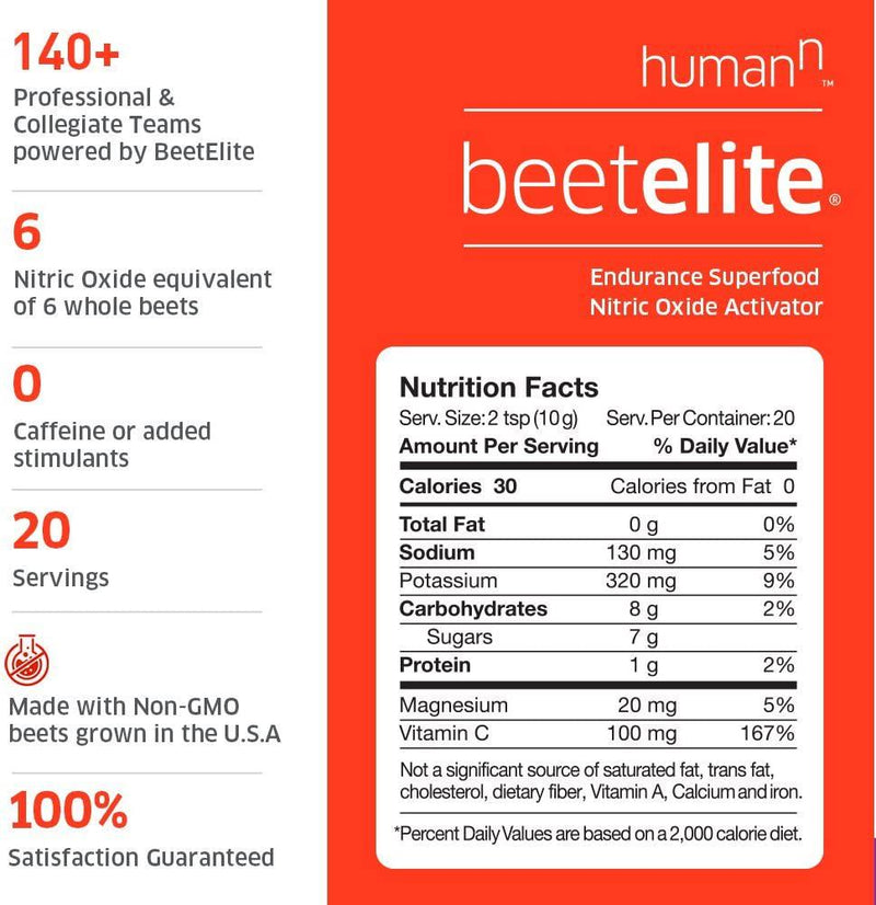 HumanN BeetElite Superfood Concentrated Beet Powder Nitric Oxide Boosting Athletic Endurance Supplement (Black Cherry Flavor, 0.35-Ounce, 10 Packets)