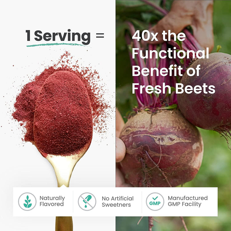 HumanN SuperBeets Black Cherry - Beet Root Powder - Nitric Oxide Boost for Blood Pressure, Circulation and Heart Health Support - Non-GMO Superfood Supplement - Natural Black Cherry Flavor, 30 Servings