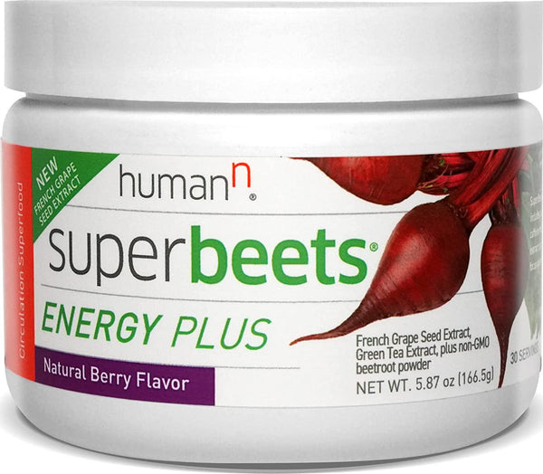 HumanN SuperBeets Energy Plus with Grape Seed Extract | Concentrated Non-GMO Beetroot Supplement with Green Tea Extract, 80mg Caffeine per Serving, Vitamin C, Natural Berry Flavor, 5.87oz
