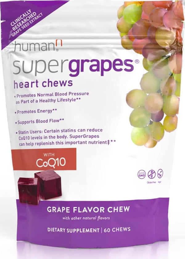HumanN SuperGrapes Chews | Grape Seed Extract and Vitamin B12 chew on-The-go Breakthrough in Dual-Acting Blood Pressure and Energy Support, Grape Flavor, 60-Count, from The Makers of SuperBeets