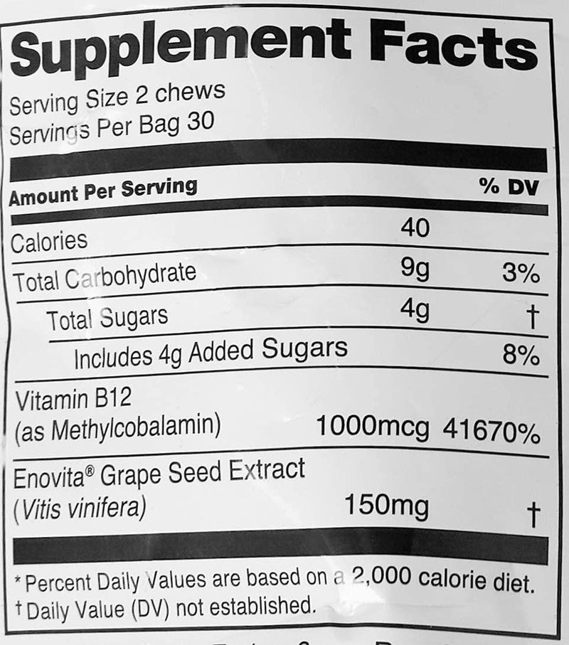 HumanN SuperGrapes Chews | Grape Seed Extract and Vitamin B12 chew on-The-go Breakthrough in Dual-Acting Blood Pressure and Energy Support, Grape Flavor, 60-Count, from The Makers of SuperBeets