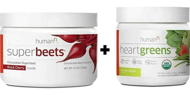 HumanN Superfood Heart Support Bundle | SuperBeets Circulation Superfood Concentrated Beet Powder Nitric Oxide Boosting with HeartGreens, SuperBeets Black Cherry + HeartGreens Bundle Set