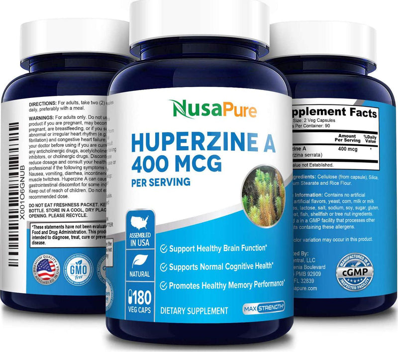 Huperzine A 300mcg 180 Capsules (Non-GMO and Gluten Free) - Nootropic Brain Booster Supplement, for Memory and Focus. The Powerful and Natural Mental Booster