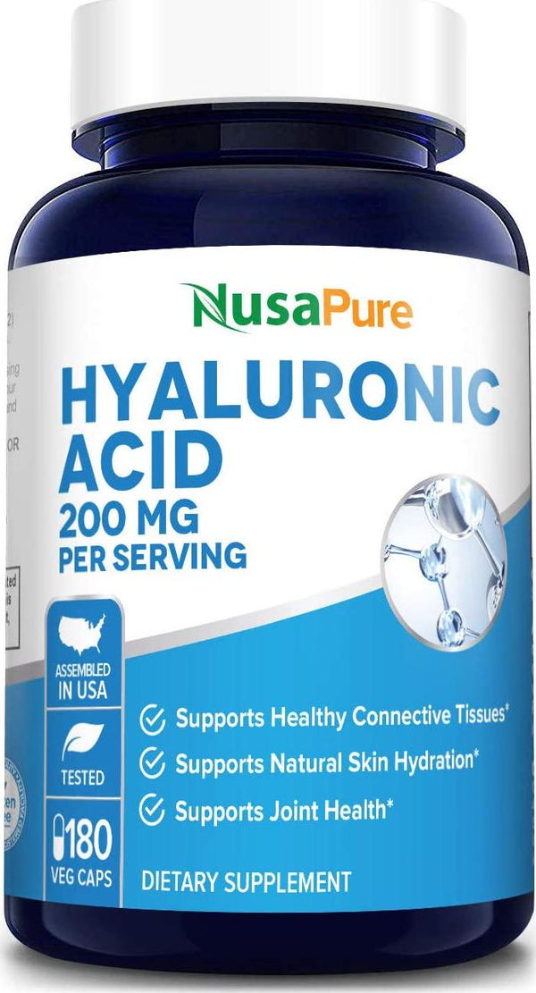 Hyaluronic Acid 200mg 180 Veggie Capsules (Non-GMO and Gluten Free) - Support Healthy Joints - Promote Healthy Skin - 200mg per Serving Extra Sodium 6mg